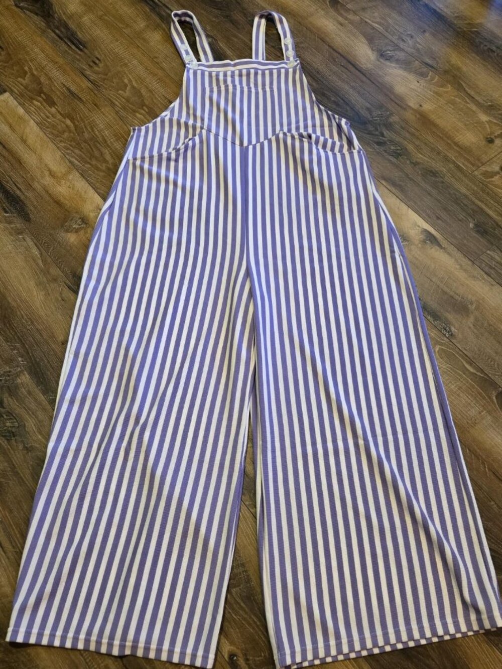 Striped Wide-Leg Jumpsuit - Lavender/White